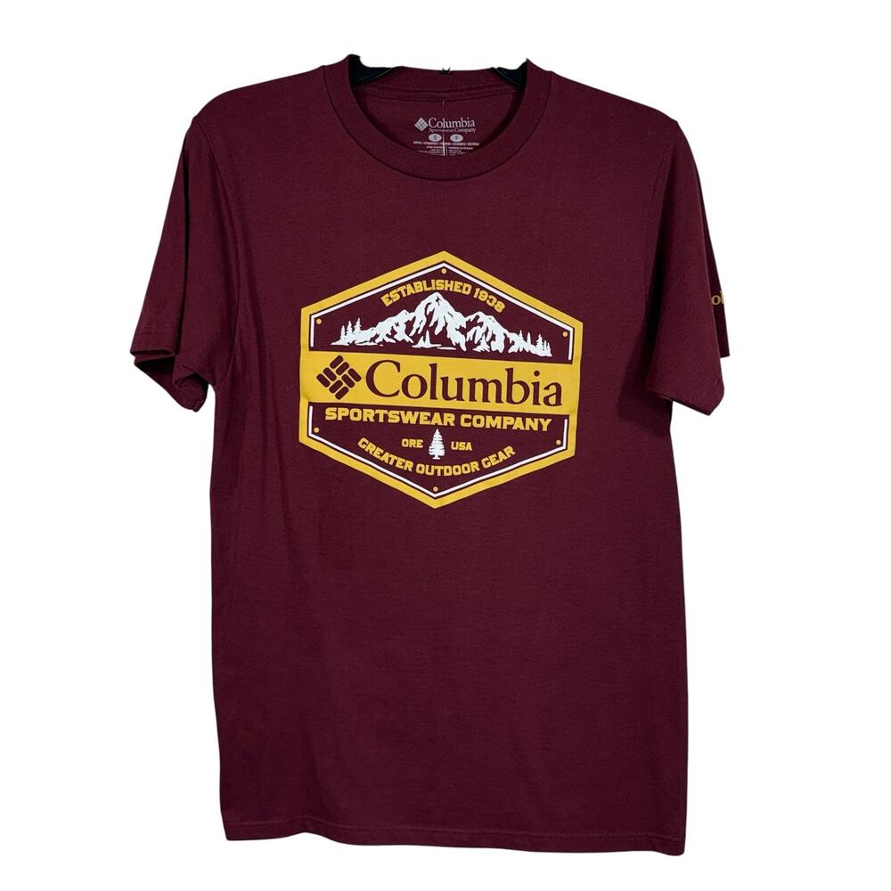 Columbia Mens Small T-Shirt Short Sleeve Graphic Stretch Crew Neck Pullover New